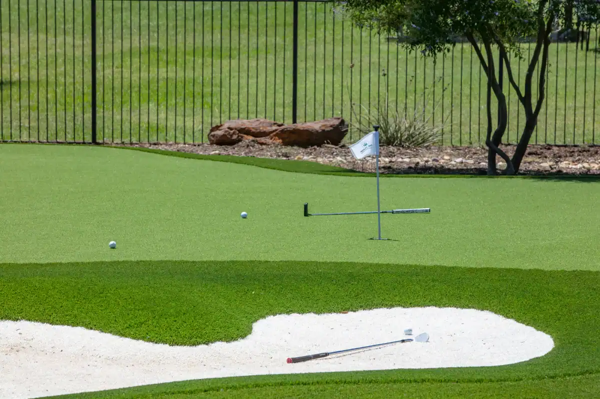 Plano Putting Green Backyard Putting Green in Plano with several holes and a bunker